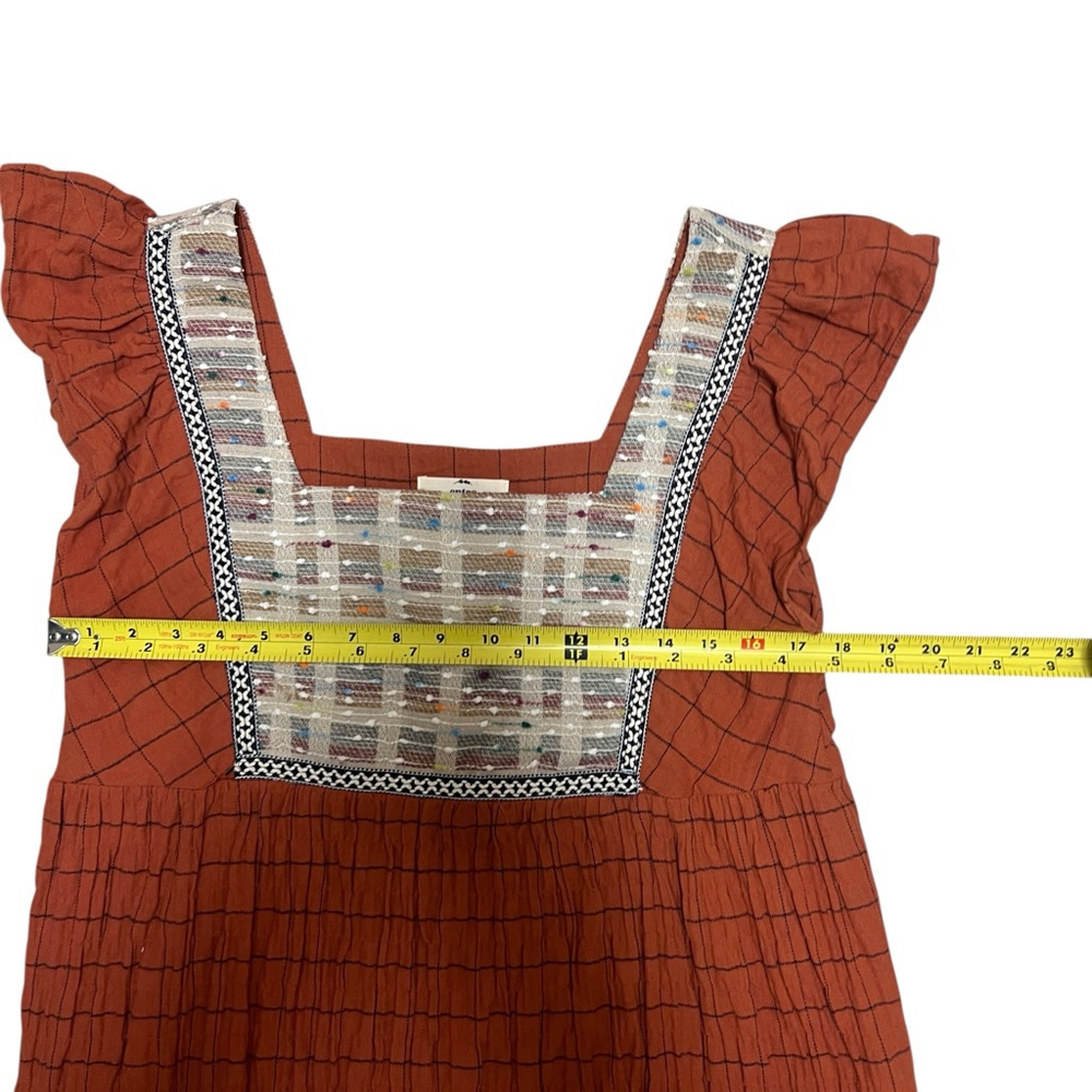 Rust Orange Entro Boho Embroidered Square Neck Ruffle Sleeve Top Size Small - Picture 6 of 10